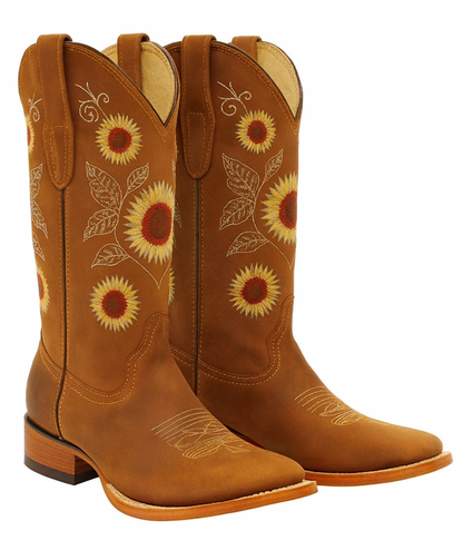 Kids Sunflower Square Toe Cowgirl Boots