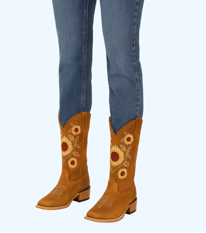 Kids Sunflower Square Toe Cowgirl Boots