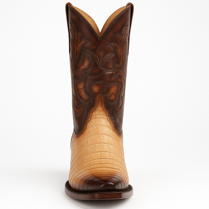 Men's King Exotic Snip Toe Caiman Belly Boots Handcrafted Burnished Oryx (494RD8215)