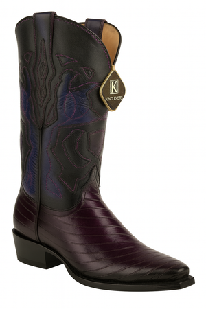 Men's King Exotic Snip Toe Eel Boots Handcrafted Burnished Purple 