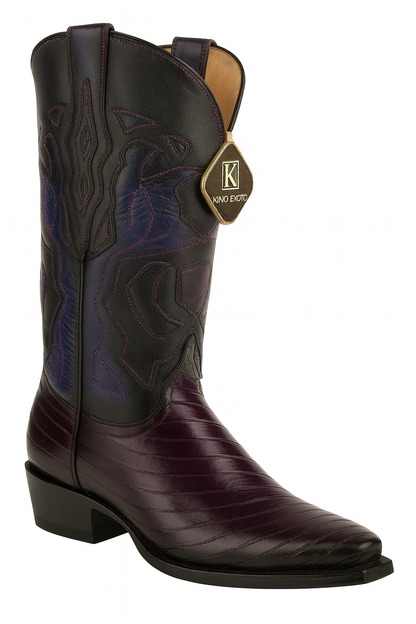 Men's King Exotic Snip Toe Eel Boots Handcrafted Burnished Purple (494RD0866)