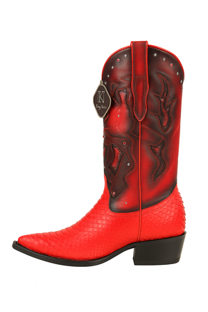 Men's King Exotic Boots Genuine Python 3x Toe Red (495vf5712)