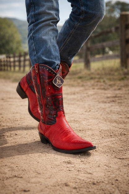 Men's King Exotic Boots Teju Lizard 3x Toe Red (495vf0712)