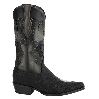 Men's King Exotic Snip Toe Stingray Boots Single Stone Handmade Black (494R1205) 3   - from alligatorwarehouse.com