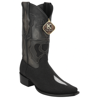 Men's King Exotic Snip Toe Stingray Boots Single Stone Handmade Black (494R1205) 1   - from alligatorwarehouse.com