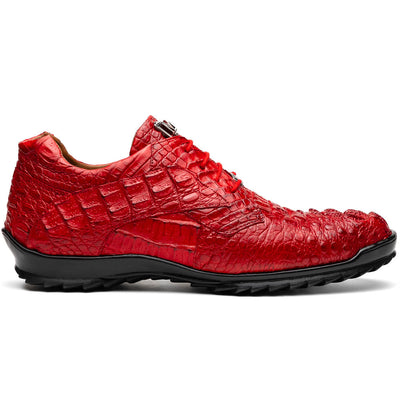 Marco Di Milano Kratos Men's Red Shoes Exotic Caiman Crocodile Sneakers 1 KRATOS_CAIMAN FUSCUS_RED_7  - from alligatorwarehouse.com
