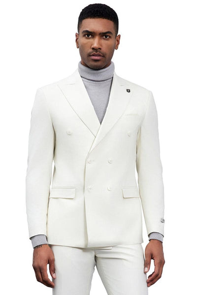 Men's Designer Stacy Adams Classic Double Breasted Suit in Ivory 1 SMD282H1-14-34R  - from alligatorwarehouse.com