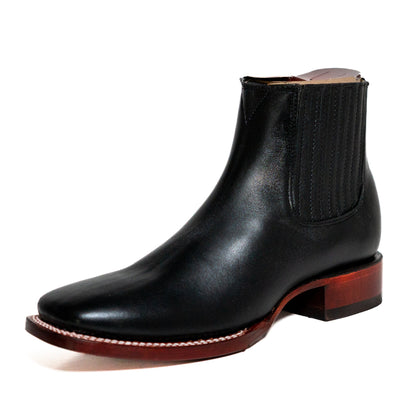 Los Altos Men's Boot Wide Square Toe Deer Black Leather Sole - Deer Black