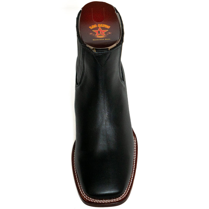 Los Altos Men's Boot Wide Square Toe Deer Black Leather Sole - Deer Black