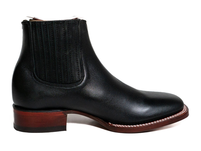 Los Altos Men's Boot Wide Square Toe Deer Black Leather Sole - Deer Black