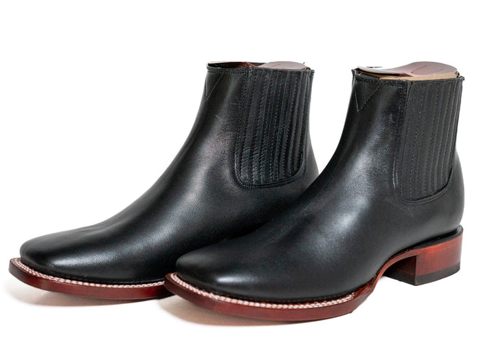 Los Altos Men's Boot Wide Square Toe Deer Black Leather Sole - Deer Black