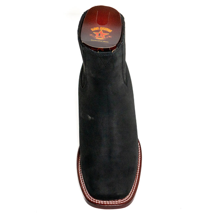 Los Altos Men's Boot Wide Square Toe Nobuck Black Leather Sole - Nobuck Black