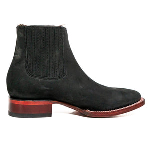 Los Altos Men's Boot Wide Square Toe Nobuck Black Leather Sole - Nobuck Black