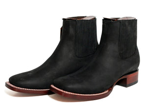 Los Altos Men's Boot Wide Square Toe Nobuck Black Leather Sole - Nobuck Black