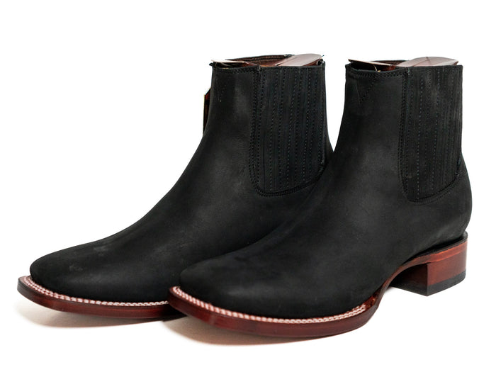 Los Altos Men's Boot Wide Square Toe Nobuck Black Leather Sole - Nobuck Black