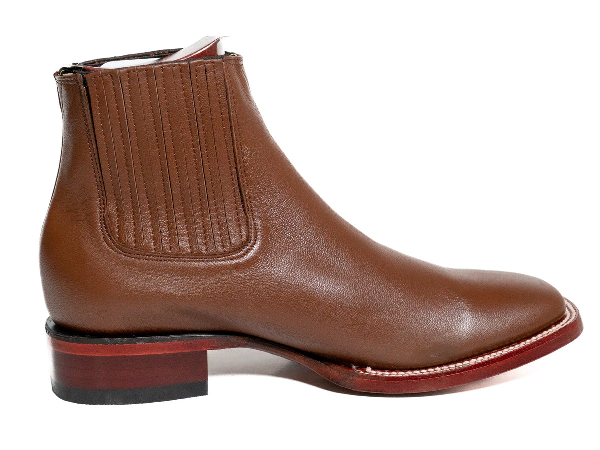Los Altos Men's Boot Wide Square Toe Deer Light Brown Leather Sole - Deer Light Brown