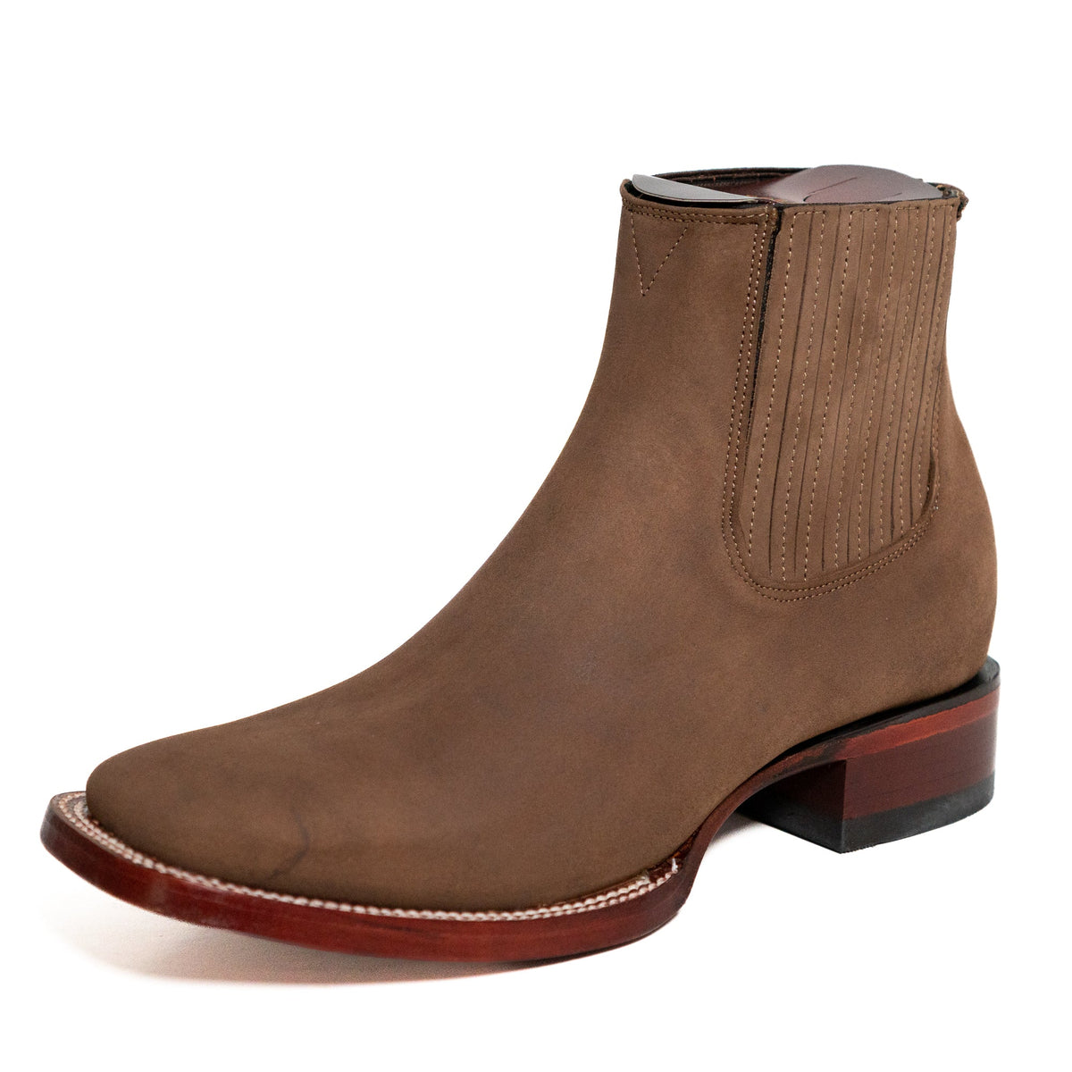 Los Altos Men's Boot Wide Square Toe Nobuck Taupe Leather Sole - Nobuck Taupe