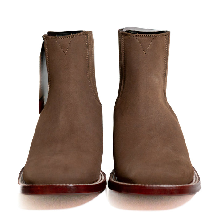 Los Altos Men's Boot Wide Square Toe Nobuck Taupe Leather Sole - Nobuck Taupe