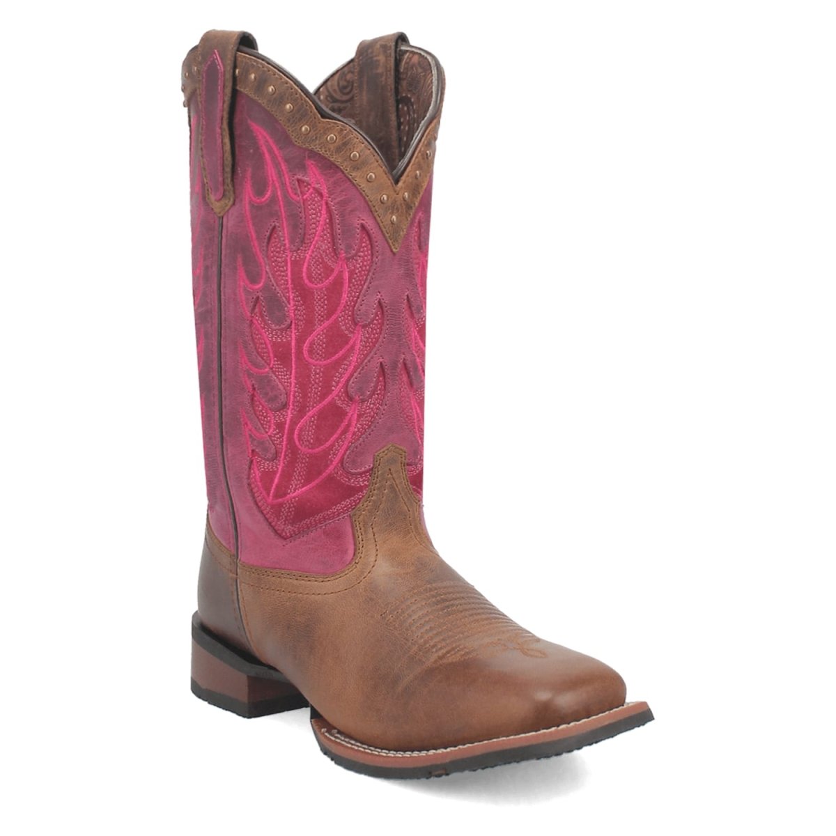 Laredo Women's Faye Broad Square Toe Leather Boots - Brown / Pink 3117 1 3117_6_M  - from alligatorwarehouse.com