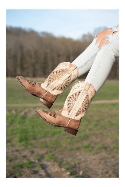 Laredo Women's Kite Days Broad Square Toe Leather Boots - Brown / Bone 5821 3 5821_6_M  - from alligatorwarehouse.com
