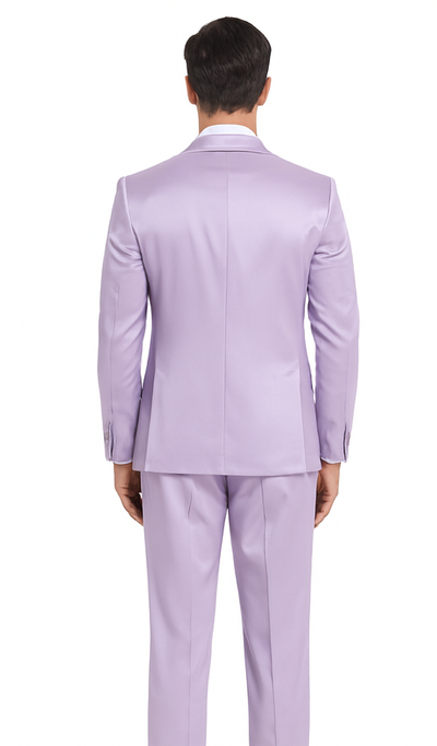 Tazzio Men's Lavender Satin Double Breasted 3-Piece Skinny Fit Suit with Peak Lapel Vest & Matching Bowtie – Stylish Formalwear Set 3 M390SK-01-36R  - from alligatorwarehouse.com