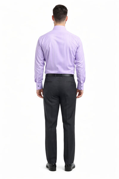 Men's Tonal Stripe French Cuff Dress Shirt, Tie & Hanky Set in Lavender