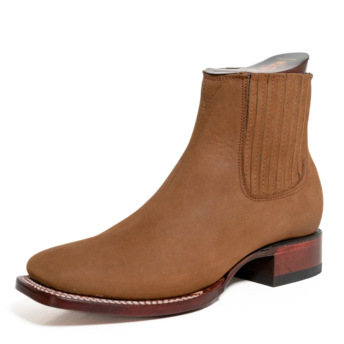 Los Altos Men's Boot Wide Square Toe Nobuck Chedron Leather Sole - Nobuck Chedron