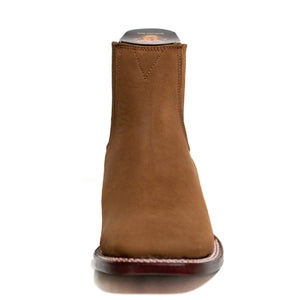 Los Altos Men's Boot Wide Square Toe Nobuck Chedron Leather Sole - Nobuck Chedron
