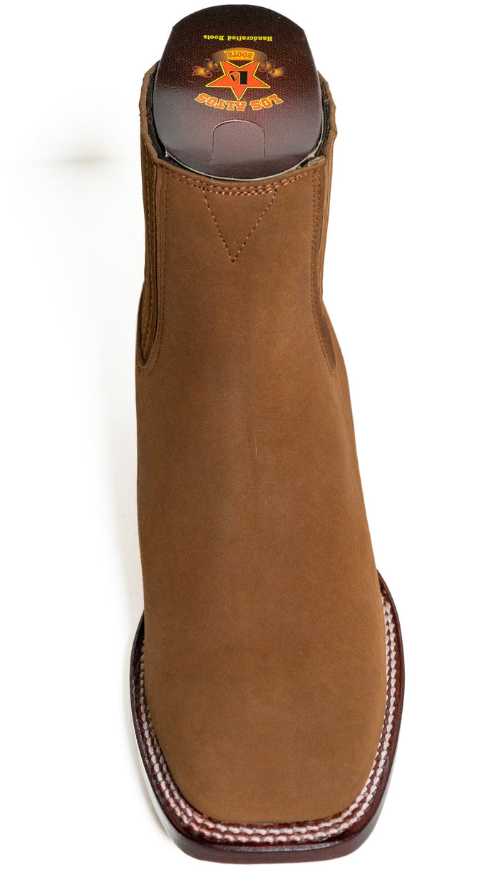 Los Altos Men's Boot Wide Square Toe Nobuck Chedron Leather Sole - Nobuck Chedron