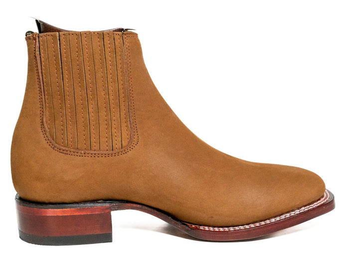 Los Altos Men's Boot Wide Square Toe Nobuck Chedron Leather Sole - Nobuck Chedron