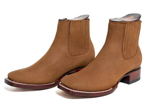 Los Altos Men's Boot Wide Square Toe Nobuck Chedron Leather Sole - Nobuck Chedron