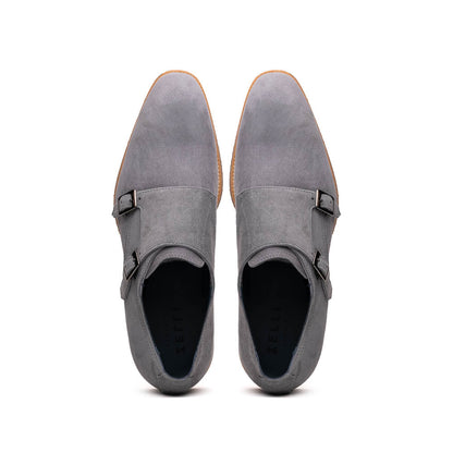 Zelli Legerra Contemporary Goat Suede Monk Strap Shoes in Grey