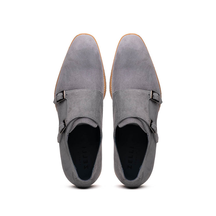 Zelli Legerra Contemporary Goat Suede Monk Strap Shoes in Grey