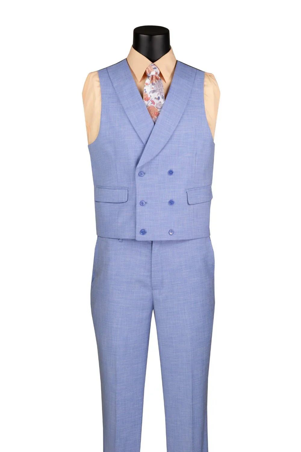 Light Blue Modern Fit 3-Piece Suit with Lapel Vest & Adjustable Pants 2 SO1MV2K-2_LightBlue_38S  - from alligatorwarehouse.com