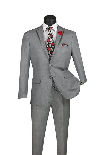 Light Gray Trimmed Lapel Slim Fit 3 Piece Suit 1 SO1SV2T-8_LIGHTGRAY_36S  - from alligatorwarehouse.com