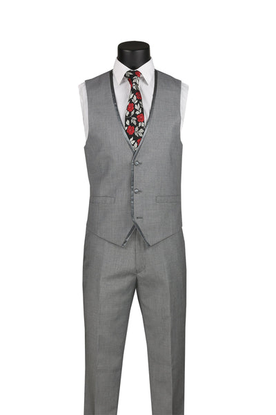 Light Gray Trimmed Lapel Slim Fit 3 Piece Suit 2 SO1SV2T-8_LIGHTGRAY_36S  - from alligatorwarehouse.com