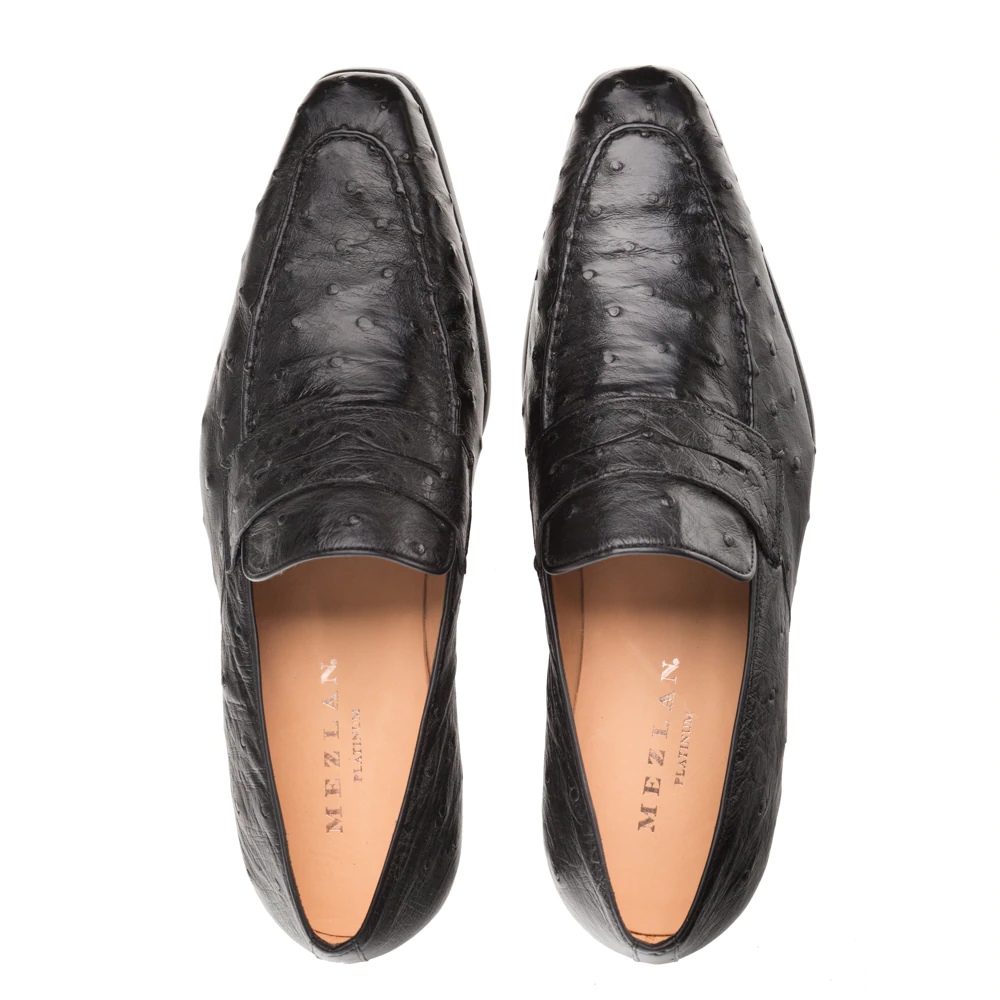 Mezlan Lisbon Ostrich Quill Penny Loafers Black (4561-S)