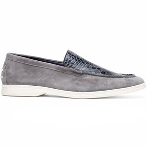 Zelli Bene Sueded Goatskin and Crocodile Loafer in Grey