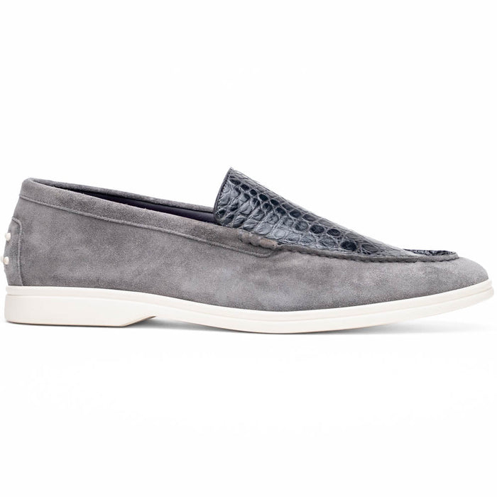 Zelli Bene Sueded Goatskin and Crocodile Loafer in Grey