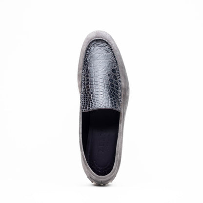 Zelli Bene Sueded Goatskin and Crocodile Loafer in Grey