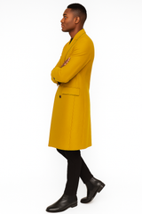 Men's Gold 44Inch Long Double Breasted Overcoat Winter Men's Topcoat Sale