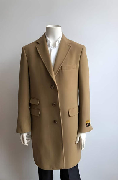 Long Jacket With Fur Collar Camel-no fur Ticket Pocket Designer men's Wool Peacoat Sale ~ Wool men's Car Coat Mid Length Three quarter length coat ~ Overcoat 1   - from alligatorwarehouse.com
