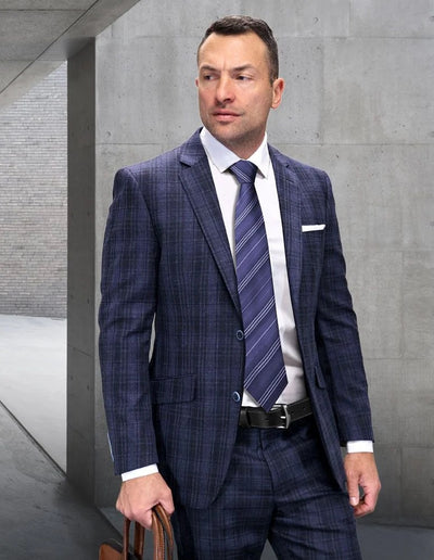 Statement Men's 2-Piece Big & Tall 100% Wool Fashion Suit – Striking Plaid Pattern 2 LORICCI-BG-CHARCOAL-56R  - from alligatorwarehouse.com