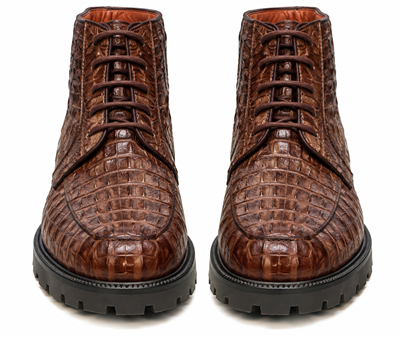 Los Altos All-Over Crocodile Lace Up Ankle Boots