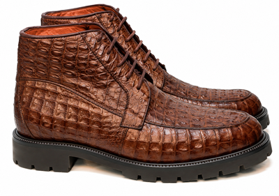 Los Altos All-Over Crocodile Lace Up Ankle Boots