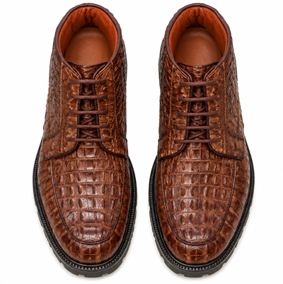 Los Altos All-Over Crocodile Lace Up Ankle Boots