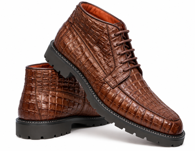 Los Altos All-Over Crocodile Lace Up Ankle Boots