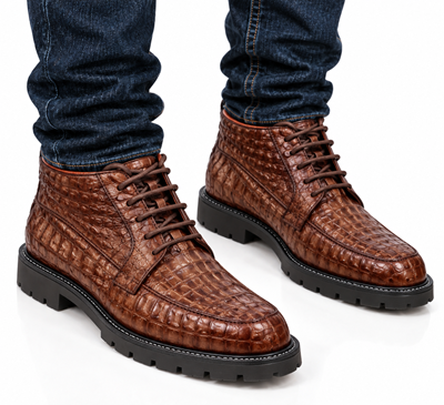 Los Altos All-Over Crocodile Lace Up Ankle Boots