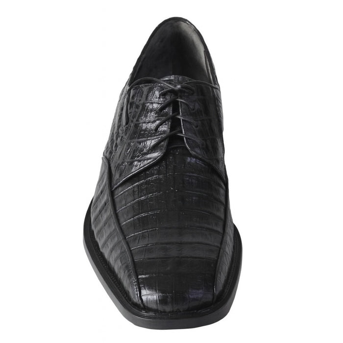 Men’s Los Altos Black Crocodile Bike Toe Dress Shoes, Exotic Formal Lace Up Shoes