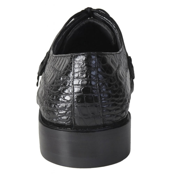 Men’s Los Altos Black Crocodile Bike Toe Dress Shoes, Exotic Formal Lace Up Shoes